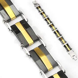 Bracelet homme en acier avec maillons de bandes noires et dor�es