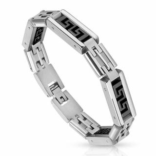 Bracelet homme en acier avec segments � labyrinthe noir