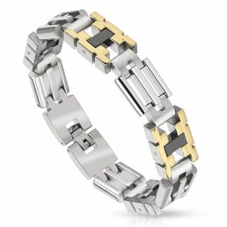 Bracelet homme en acier avec segments en "H" noirs et dor�s