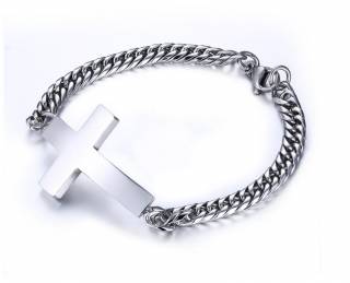 Bracelet homme en acier � croix polie et bross�e