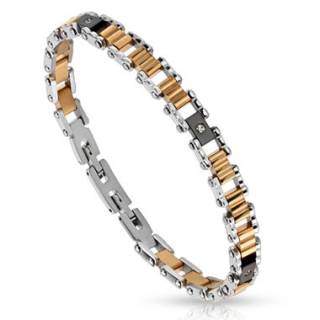 Bracelet homme en acier � cylindres li�s cuivr�s et plaques noires