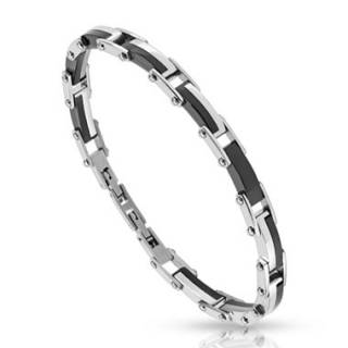 Bracelet homme en acier � fines plaques noires et agent�es