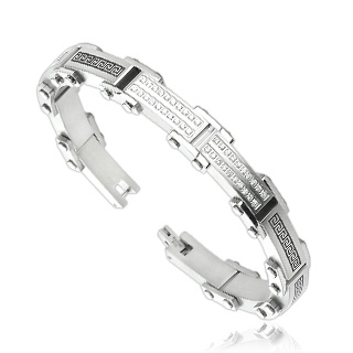 Bracelet homme en acier pav� de pierres et d�cor� de labyrinthes