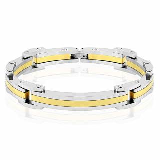 Bracelet homme en acier � segments dor�s et argent�s
