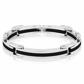 Bracelet homme en acier � segments noirs et argent�s