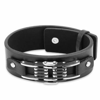 Bracelet homme en cuir noir avec face avant style m�canique