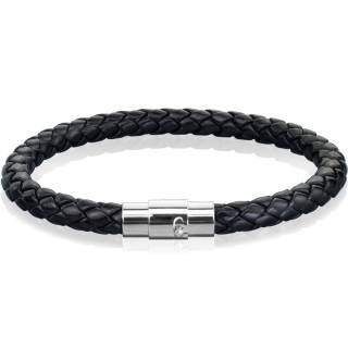 Bracelet homme en cuir tress� noir � attache inox
