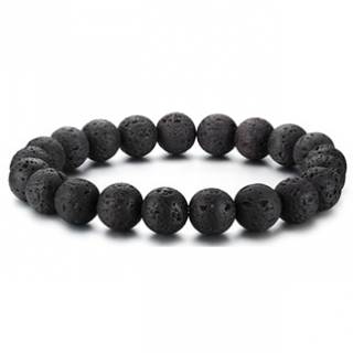 Bracelet homme en perles de lave noires � creux