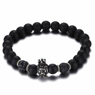 Bracelet homme en perles de pierre noire � lion couronn�