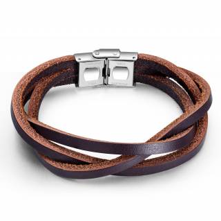 Bracelet homme � lani�res de cuir en trio - Marron