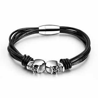 Bracelet homme � lani�res de cuir et cranes