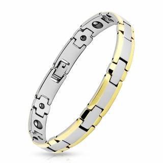 Bracelet homme magn�tique en tungst�ne argent� et dor� � maillons en "H" et croix