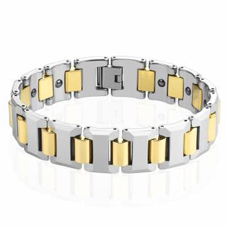 Bracelet homme magn�tique en tungst�ne � maillons en "T" et jonctions dor�es