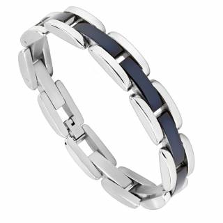 Bracelet homme � maillons en "H" et jonctions noires en acier