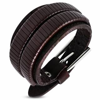 Bracelet homme marron � double bande en lani�res de cuir