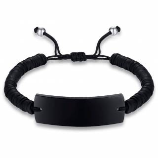 Bracelet homme noir � anneaux de silicone et plaque d'acier