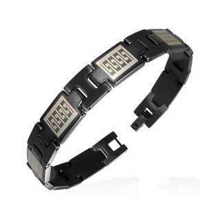 Bracelet homme noir en acier � plaques avec motif labyrinthe