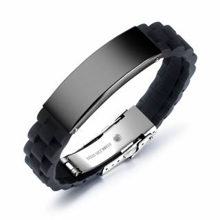 Bracelet homme noir silicone � plaque d'acier