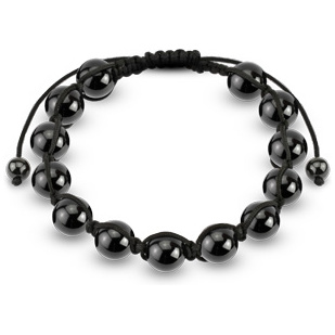 Bracelet homme plaqu� h�matite � perles noires en acier