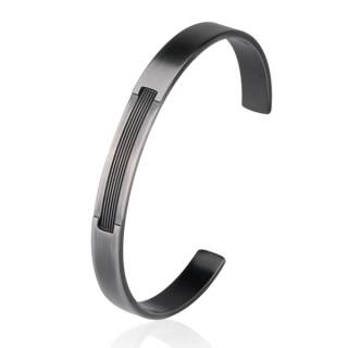 Bracelet homme rigide en acier patin� � face rainur�e