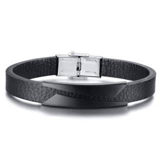 Bracelet homme ruban cuir � plaque noir triangles