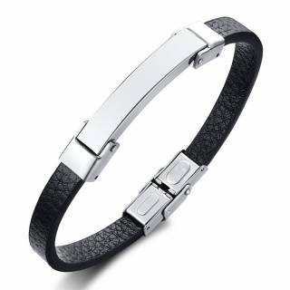 Bracelet homme ruban similicuir � plaque d'acier