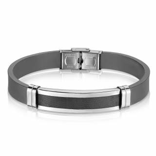 Bracelet homme silicone � plaque d'acier avec grille noire