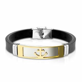 Bracelet homme silicone avec plaque acier � ancre marine dor�e