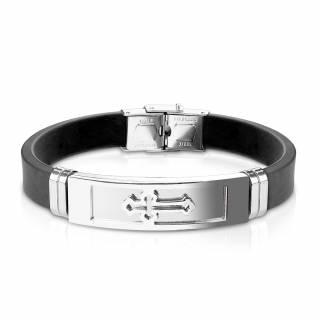 Bracelet homme silicone avec plaque acier � croix
