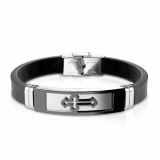 Bracelet homme silicone avec plaque acier � croix noire