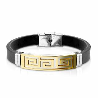Bracelet homme silicone avec plaque acier � labyrinthe dor�