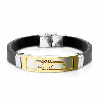 Bracelet homme silicone avec plaque acier � scorpion dor�e