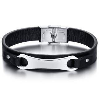 Bracelet homme similicuir � plaque d'acier style cl� plate