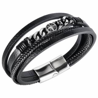 Bracelet homme similicuir et acier � symbole boussole