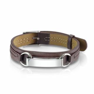 Bracelet homme similicuir marron � plaque d'identit� acier