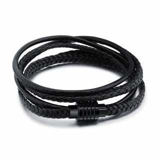 Bracelet homme style �crou � tresses et lani�res de cuir noir