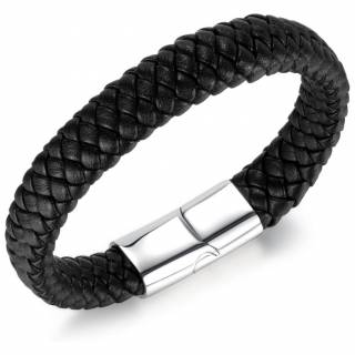 Bracelet homme tress� �l�gant en similicuir noir
