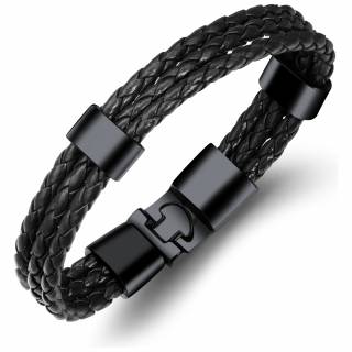Bracelet homme � triple tresse de similicuir noir