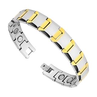 Bracelet homme en tungst�ne argent� � segments en "Y" partiellements dor�s