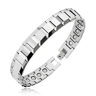 Bracelet homme en tungst�ne argent� � segments en "Y" biseaut�s