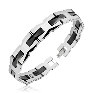 Bracelet homme en tungst�ne � maillons en "X" et pyramides noires