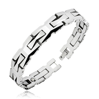 Bracelet homme en tungst�ne � maillons en "X" et pyramides