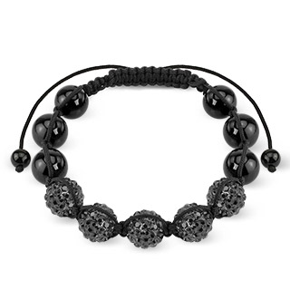 Bracelet shamballa avec perles m�talliques et pierres noires