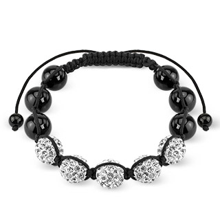 Bracelet shamballa avec perles m�talliques noires et pierres claires