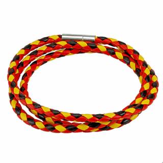 Bracelet tress� tricolore noir, rouge et jaune � 3 tours