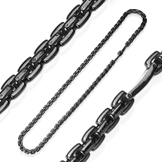 Chaine homme acier � mailles carr�es noires