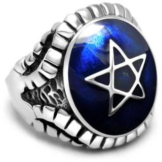 Chevali�re homme acier face bleue � pentagramme