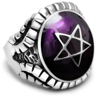 Chevali�re homme acier face violette � pentagramme "ASTRON"