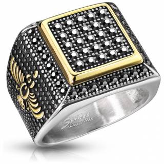 Chevali�re homme acier pav�e de pierres noires � Condors "CONDORIS"