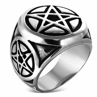 Chevali�re homme en acier orn�e de 3 pentagrammes